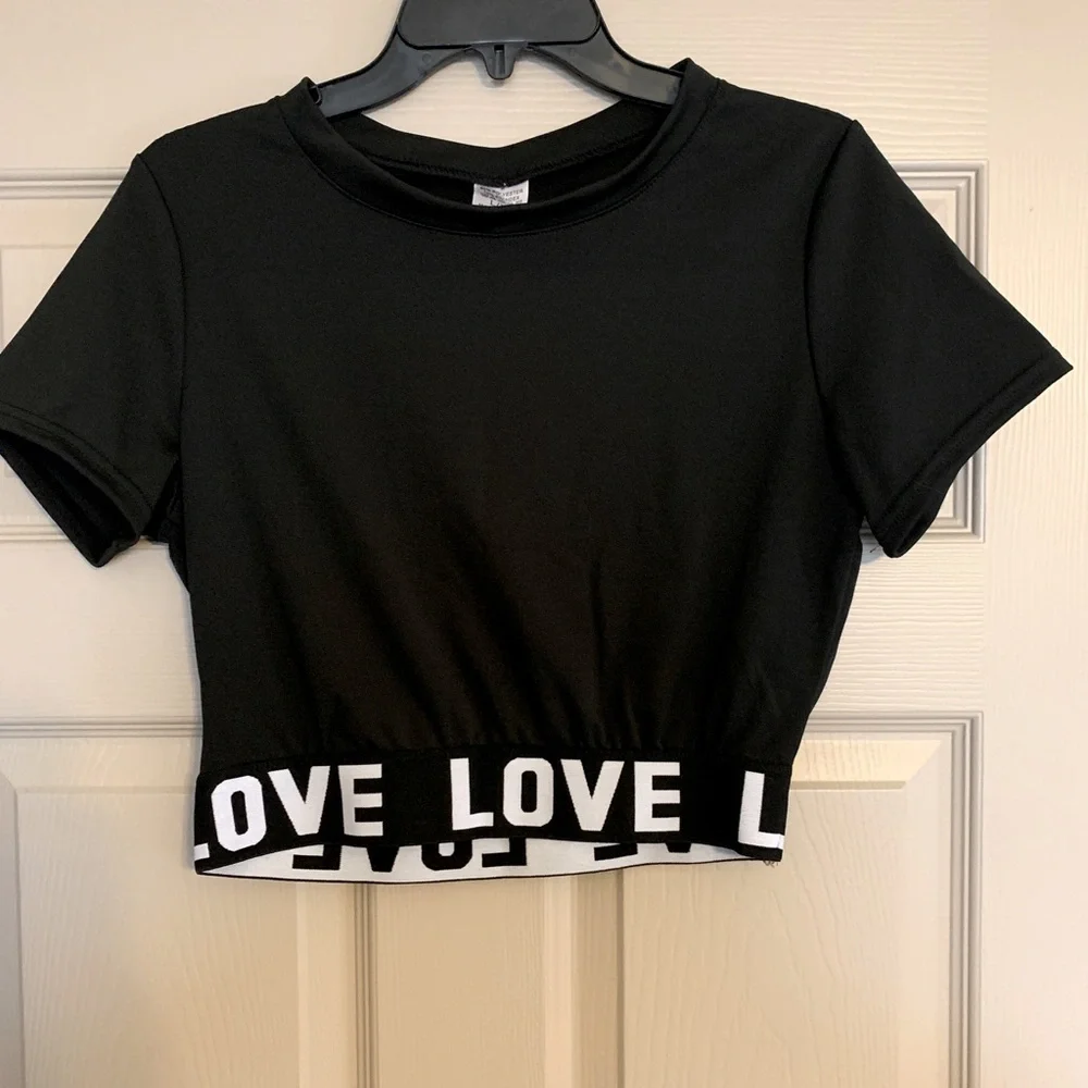 Black Crop Top with “Love Lettering” by Lida - Picture 1 of 10